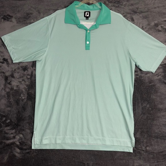 FootJoy Other - FootJoy Mens ProDry Golf Polo Shirt Large Mint Green White Micro Check FJ Logo